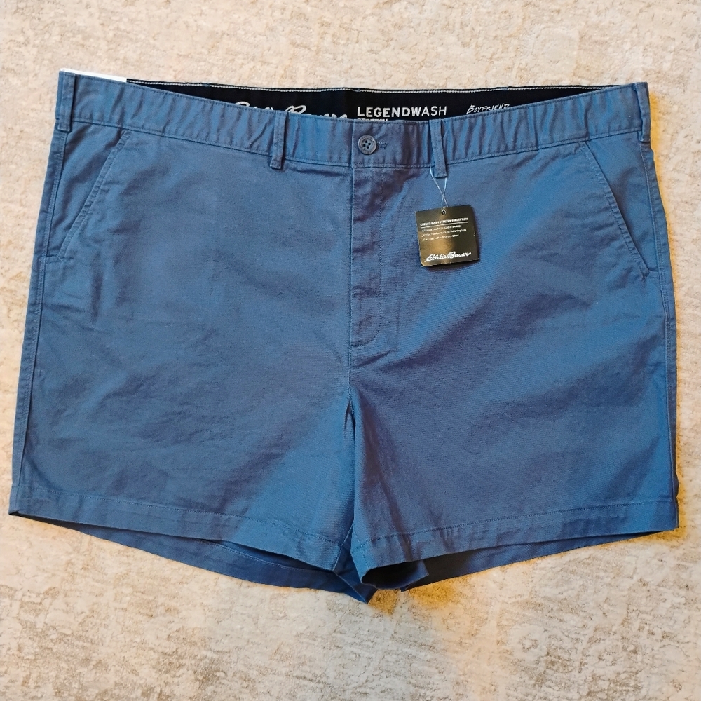 NWT 24W Eddie Bauer Stretch Legend Wash Willit 5" Khaki Chino Blue Shorts NEW